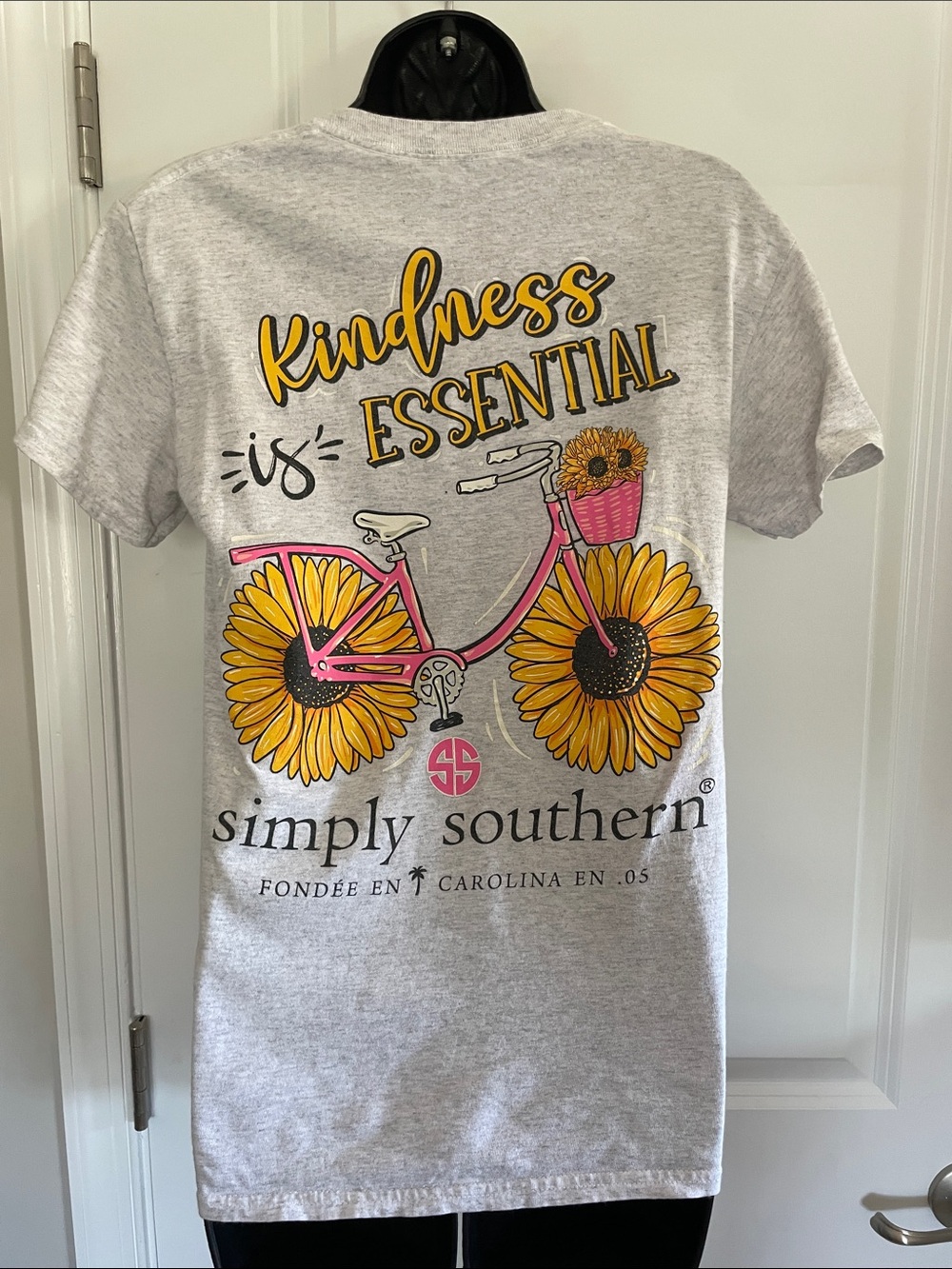 Simply Southern Gray Tee with Yellow Sunflower Bicycle Graphic